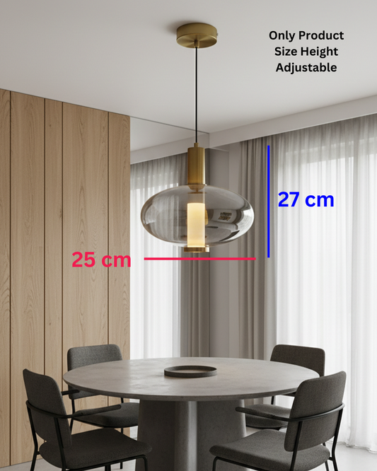 Swanart modern grey glass pendant light hanging from ceiling, adjustable suspension for living room, dining area, or bedroom decor.