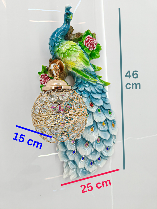 Swanart Decorative Peacock Wall Light with Crystal Lamp – 46 cm Artistic LED Wall Mount Light, Vibrant Colors & Gold Accents for Bedroom, Living Room, and Hallways – 3D Handcrafted Design - Swanart