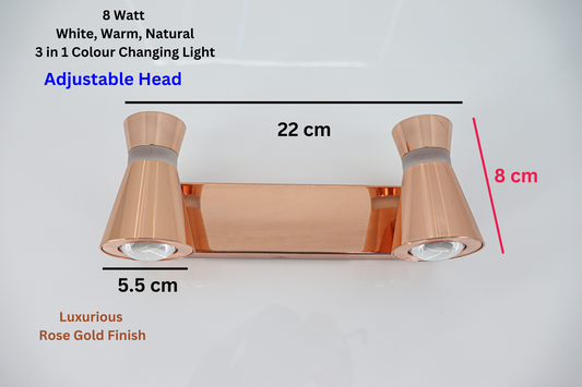 Swanart Luxurious Rose Gold 3-in-1 LED wall spot light with color-changing 8W fixture for pictures, displays, and mirrors.