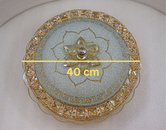 Swanart luxury crystal LED ceiling light, 40cm flush mount chandelier with Bluetooth speaker and 3 color-changing LEDs.