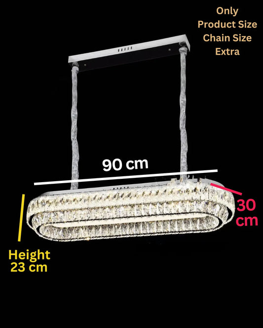 Swanart Modern Crystal LED Chandelier 90cm Luxury Oval Dining Table Pendant Light, Stainless Steel Hanging Ceiling Lamp for Living Room, Kitchen Island & Dining Area Decorative Lighting