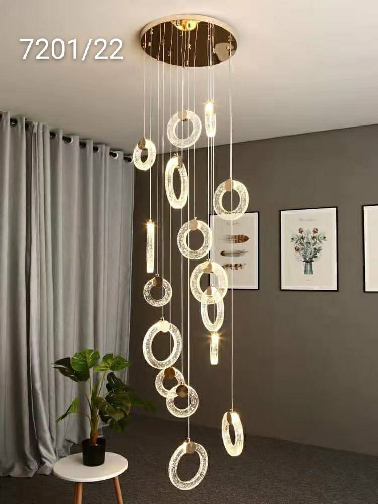 Cascade of Crystal Rings - Modern Pendant Light - Swanart