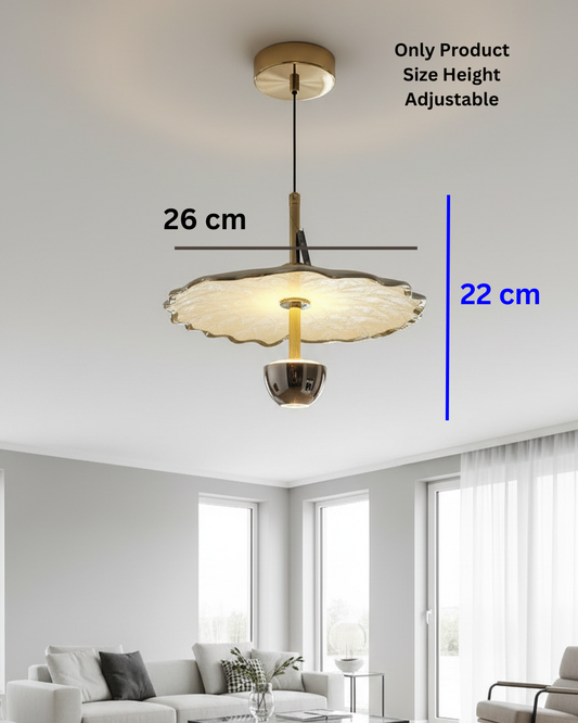 Swanart modern artistic pendant light hanging in living room, adjustable height decorative LED chandelier with sleek design.