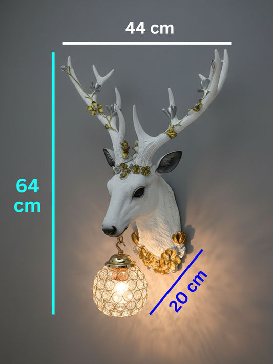 Swanart elegant deer head wall lamp with golden crystal pendant, mounted light fixture in living room or bedroom, modern luxurious decor