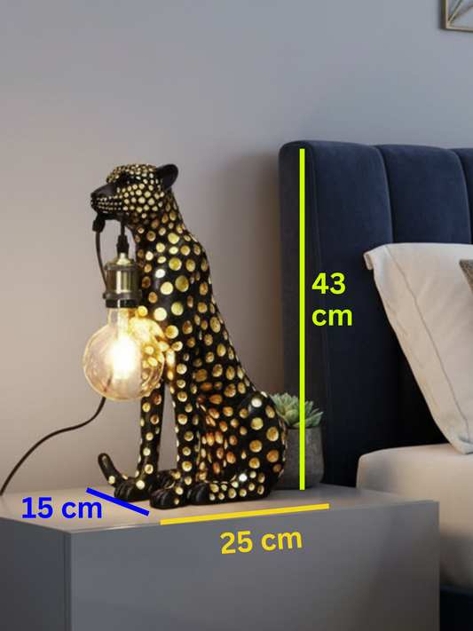 Swanart leopard table lamp featuring a cheetah figurine with exposed bulb, modern animal decor for living room or bedroom lighting.