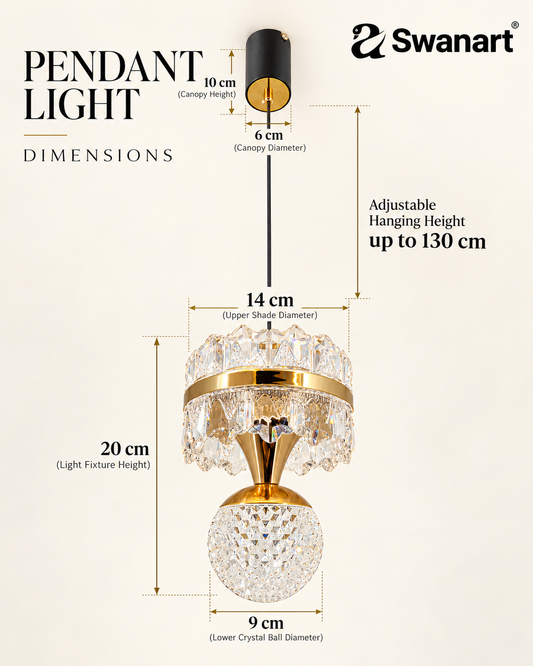 Swanart HaloA2 crystal pendant light with 3-in-1 color change LED, hanging ceiling lamp featuring crystal and metal design.