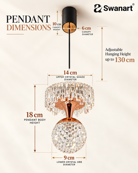 Modern 2-tier crystal pendant light by Swanart featuring black and rose gold finish, showcasing elegant hanging crystal design.