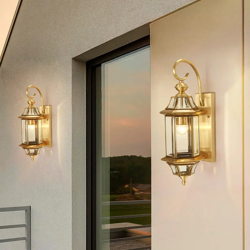 Swanart Modern Gold Outdoor Wall Lantern Light with Clear Glass Shade, Waterproof Exterior Wall Sconce for Porch, Balcony & Entryway, Elegant Vintage LED Wall Mounted Lamp - Swanart