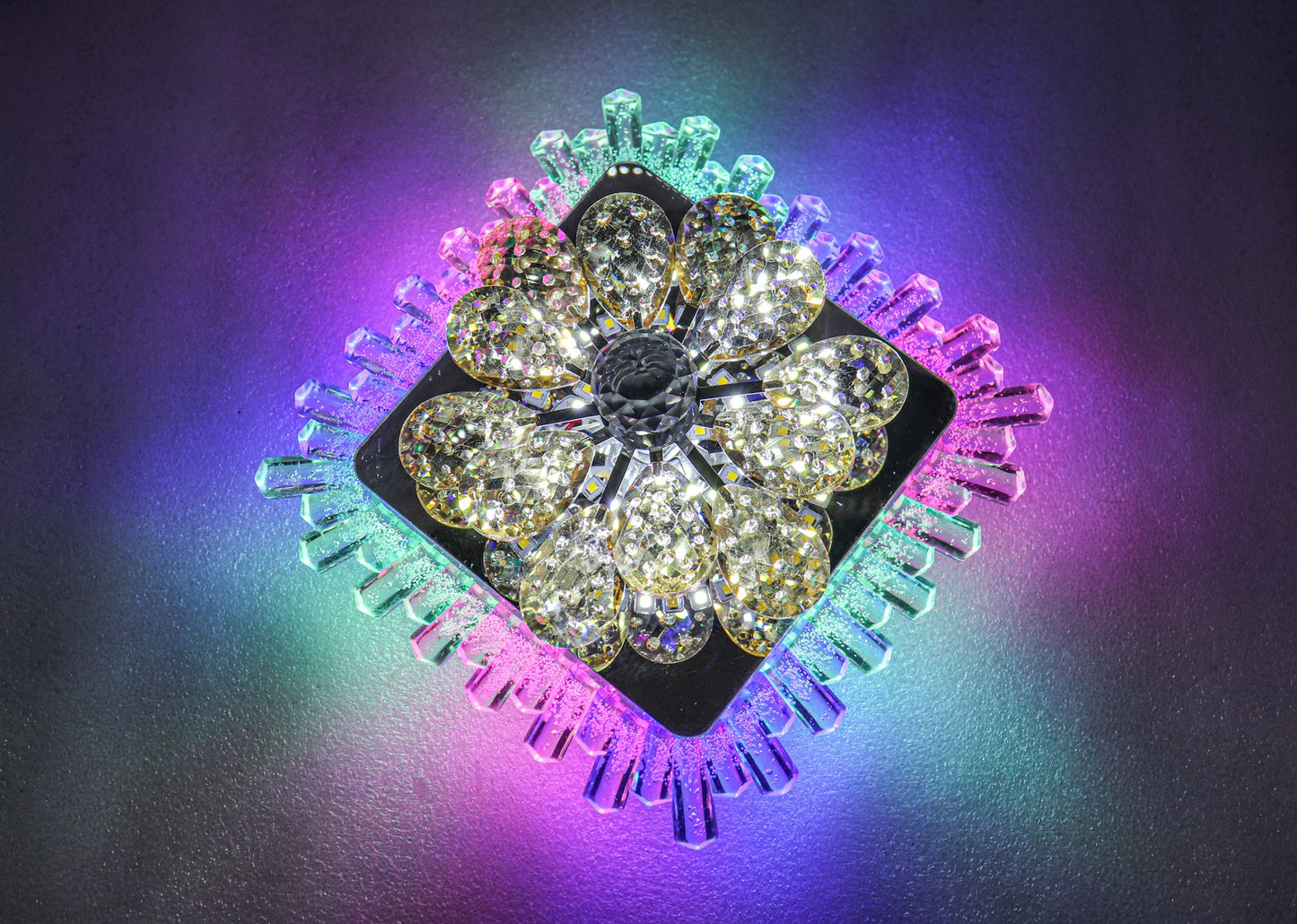 swanart Enchanting Crystal Flower Chandelier with Multi-Color Moving Lights - Swanart