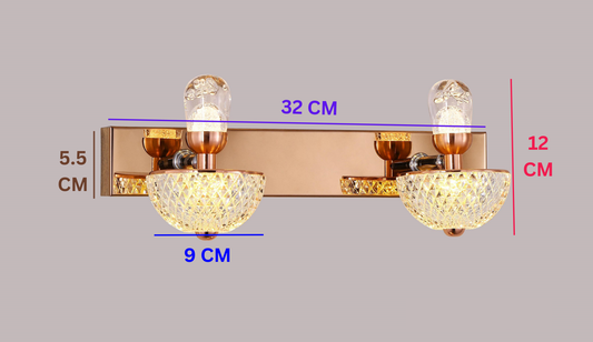 Modern Swanart rose gold wall sconce with dual LED lights and diamond cut glass shades, ideal for living room or bedroom decor.