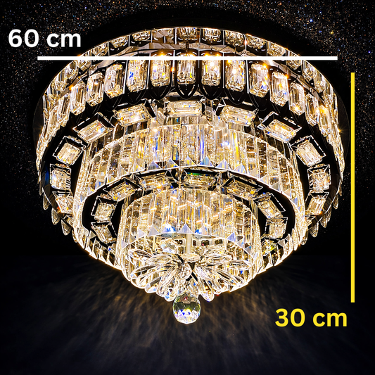 Swanart luxury 60cm crystal chandelier with 3-tier modern design and K9 crystals, ideal for elegant living room lighting.