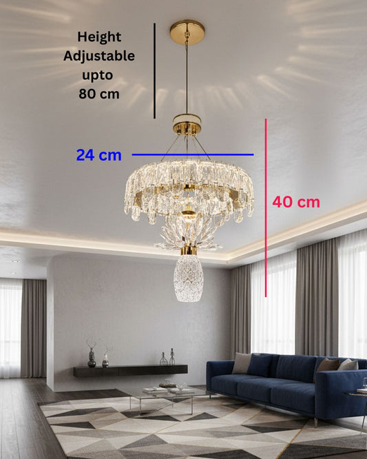 Swanart modern crystal chandelier pendant light with gold finish, hanging ceiling lamp with adjustable height for living room or bedroom.