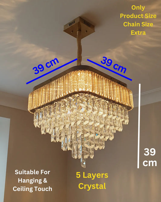 Swanart modern crystal chandelier with gold finish hanging ceiling light, featuring crystal design for living, dining, bedroom, or hallway.