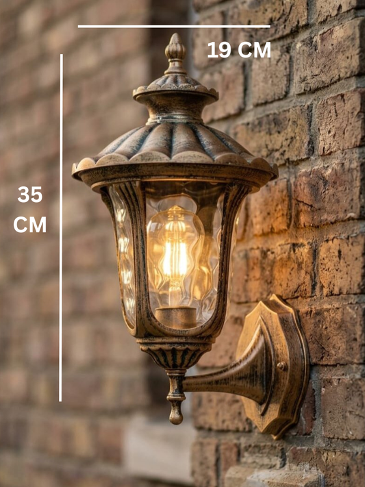 Swanart Vintage Outdoor Wall Light Antique Bronze Finish with Glass Shade, Waterproof Exterior Wall Lamp, Decorative Garden Porch Balcony Entrance Light, E27 Wall Sconce, 35 x 19 cm
