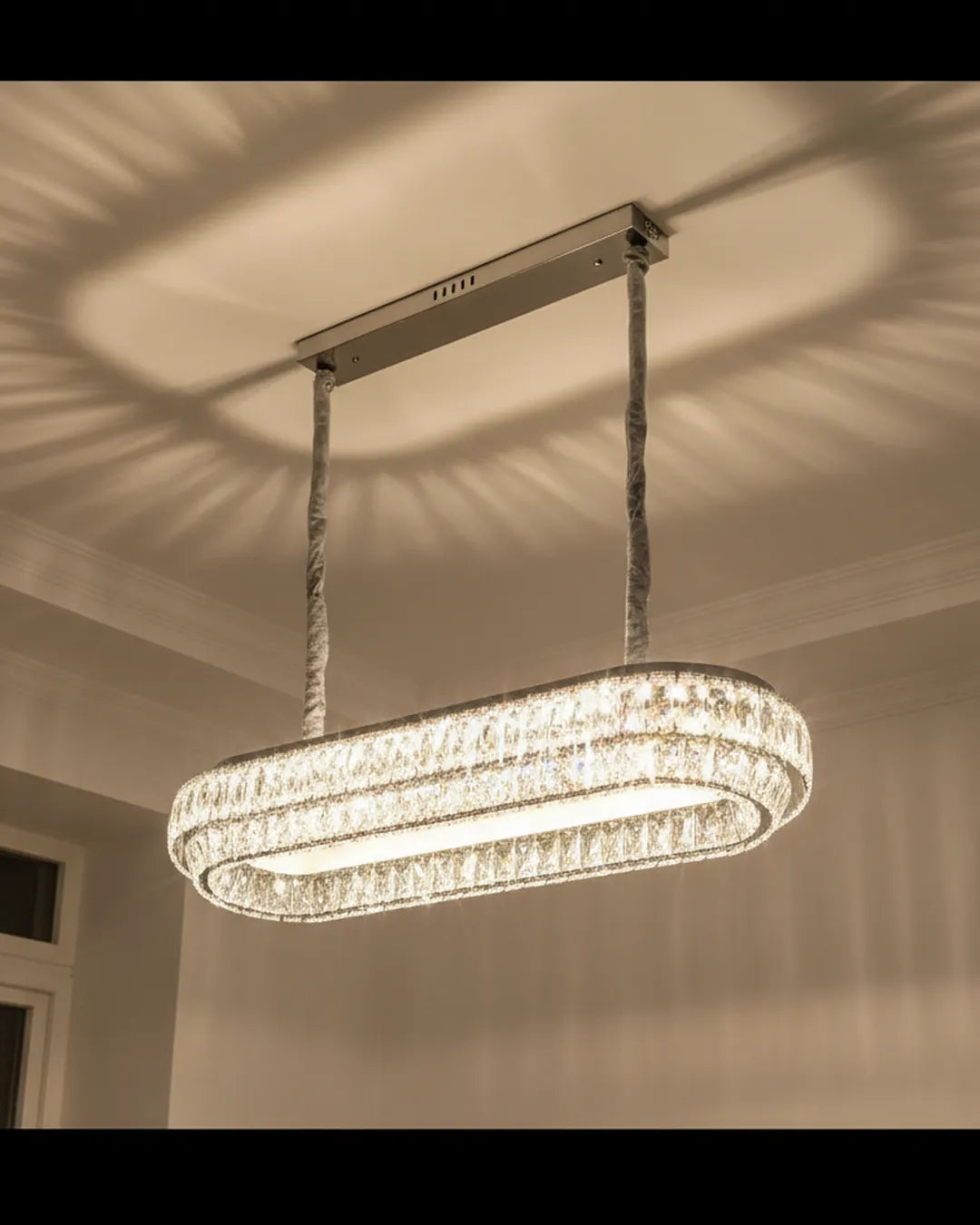 Swanart Modern Crystal LED Chandelier 90cm Luxury Oval Dining Table Pendant Light, Stainless Steel Hanging Ceiling Lamp for Living Room, Kitchen Island & Dining Area Decorative Lighting