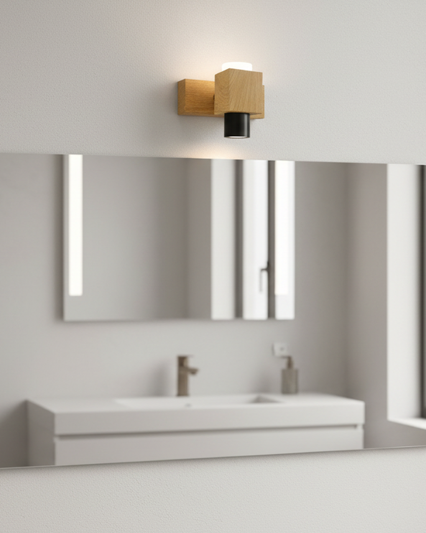 Swanart modern wooden LED wall light sconce with minimalistic up-down design, warm white glow for bedroom or living room decor