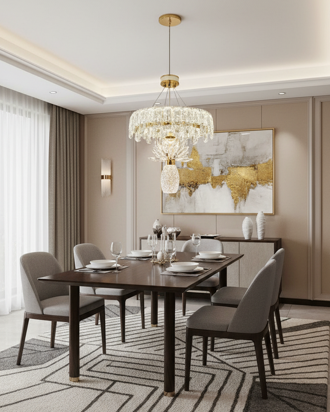 Swanart modern crystal chandelier pendant light with gold finish, adjustable height, LED lighting, ideal for living room, bedroom, or dining area