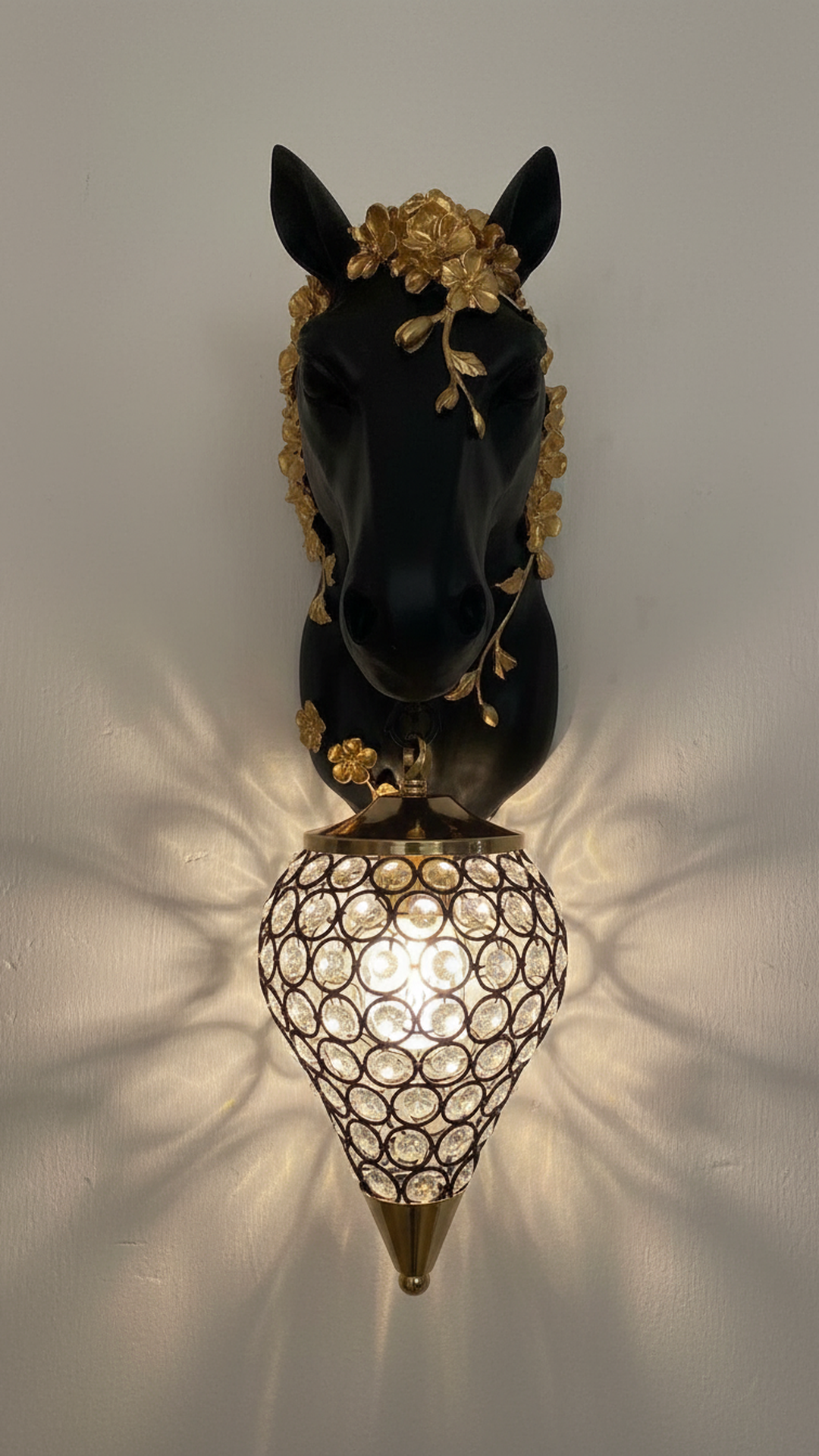 Elegant Horse Head Wall Sconce with Crystal Lamp - Swanart