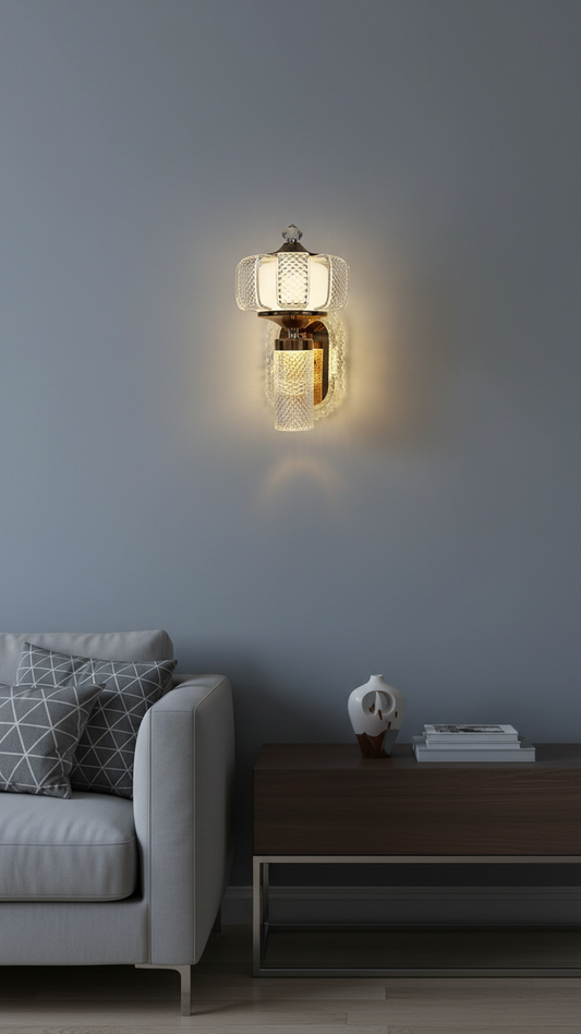 Swanart modern fiber wall light with gold finish, LED wall sconce for living room, bedroom, or hallway home decor.