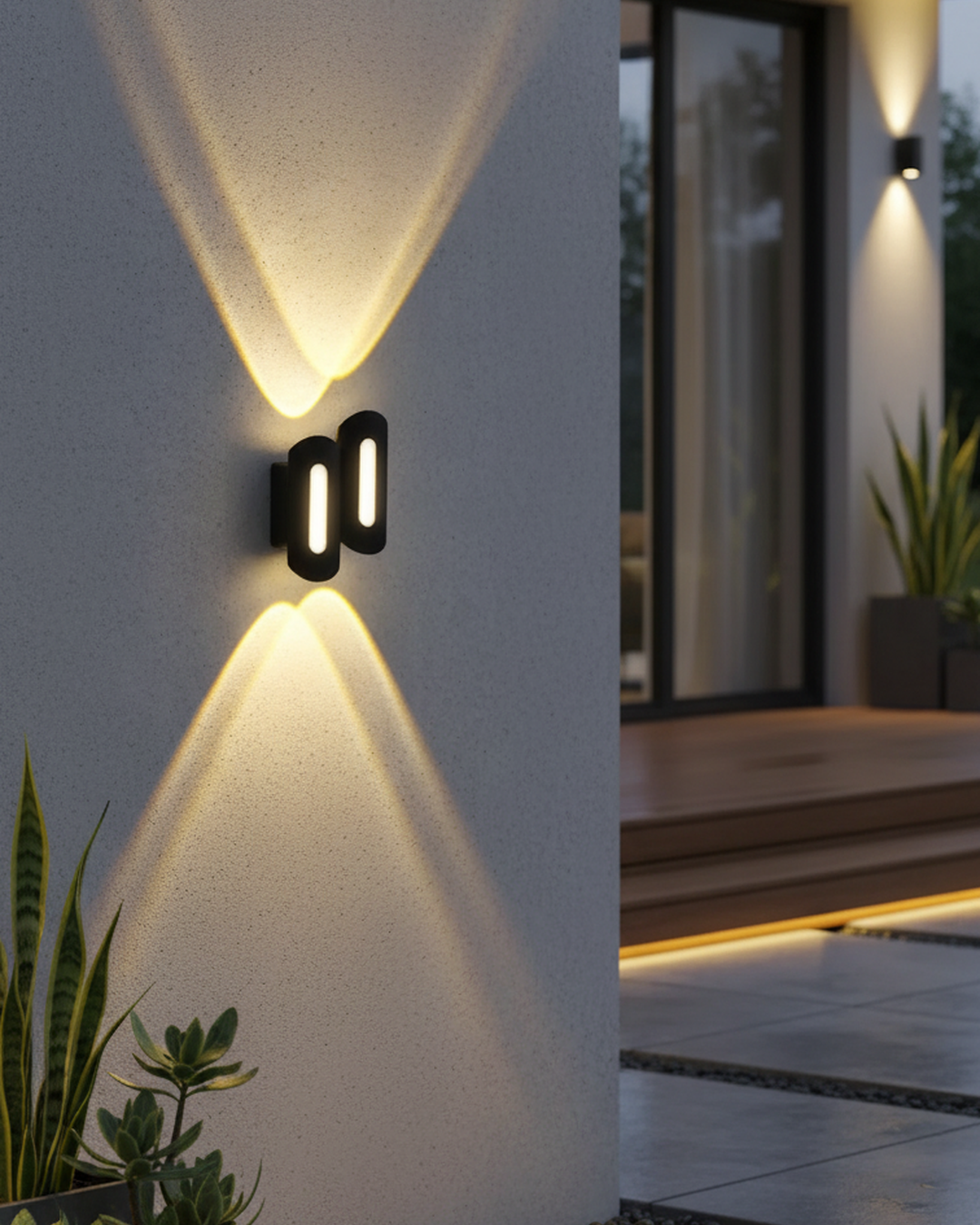 Swanart LED wall light with 2 up and 2 down warm white illumination, shockproof and rustproof aluminum indoor/outdoor step lighting