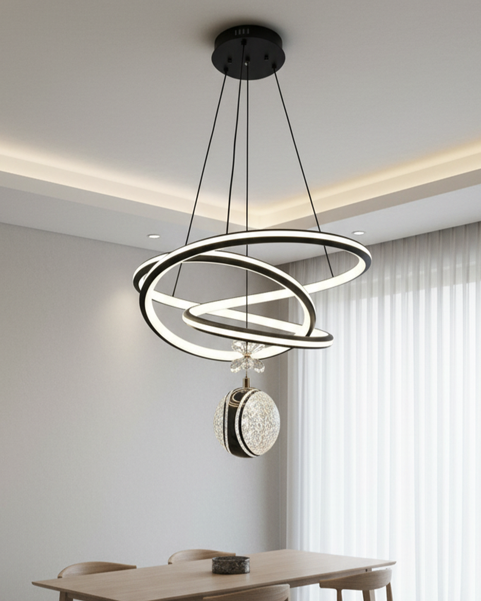 Modern Swanart hanging light fixture with sleek design, featuring a white shade and metal ceiling mount in a contemporary style.