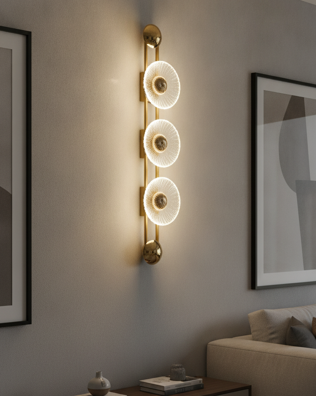 Swanart modern LED wall light with gold finish, crystal glass sconce, decorative indoor lighting for bedroom, living room, or hallway