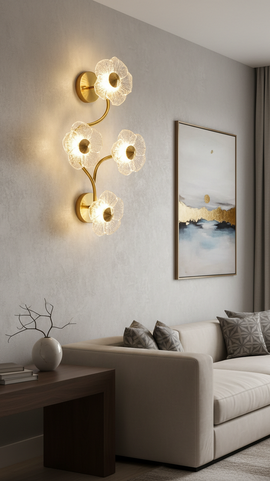 Swanart Modern Flower Crystal Wall Light for Living Room Bedroom Hallway – Gold LED Decorative Wall Sconce Lighting Fixture, Luxury Floral Wall Lamp Home Decor Accent Light Warm Light Interior Lighting