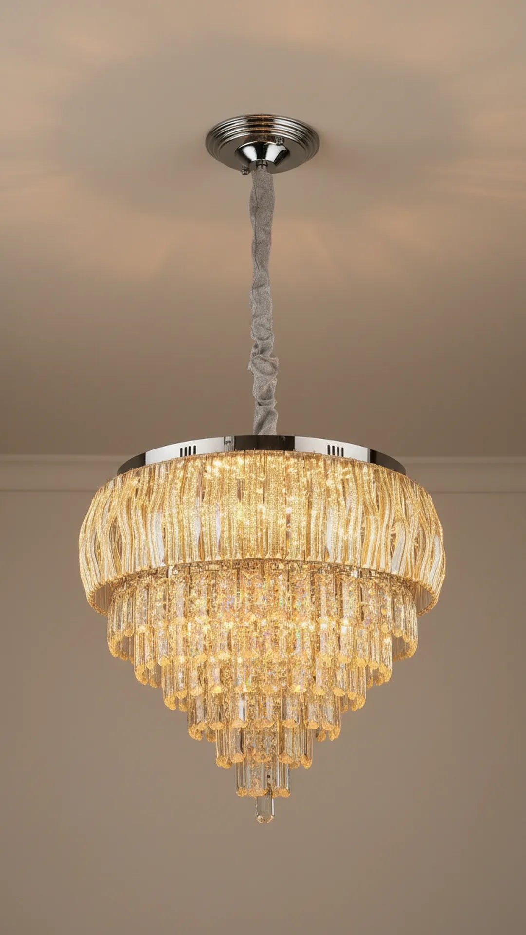 Swanart Luxury Gold Crystal Chandelier Ceiling Light, Modern Hanging Crystal Chandelier for Living Room, Dining Room & Hall, Crystal Pendant Light, Elegant LED Ceiling Fixture