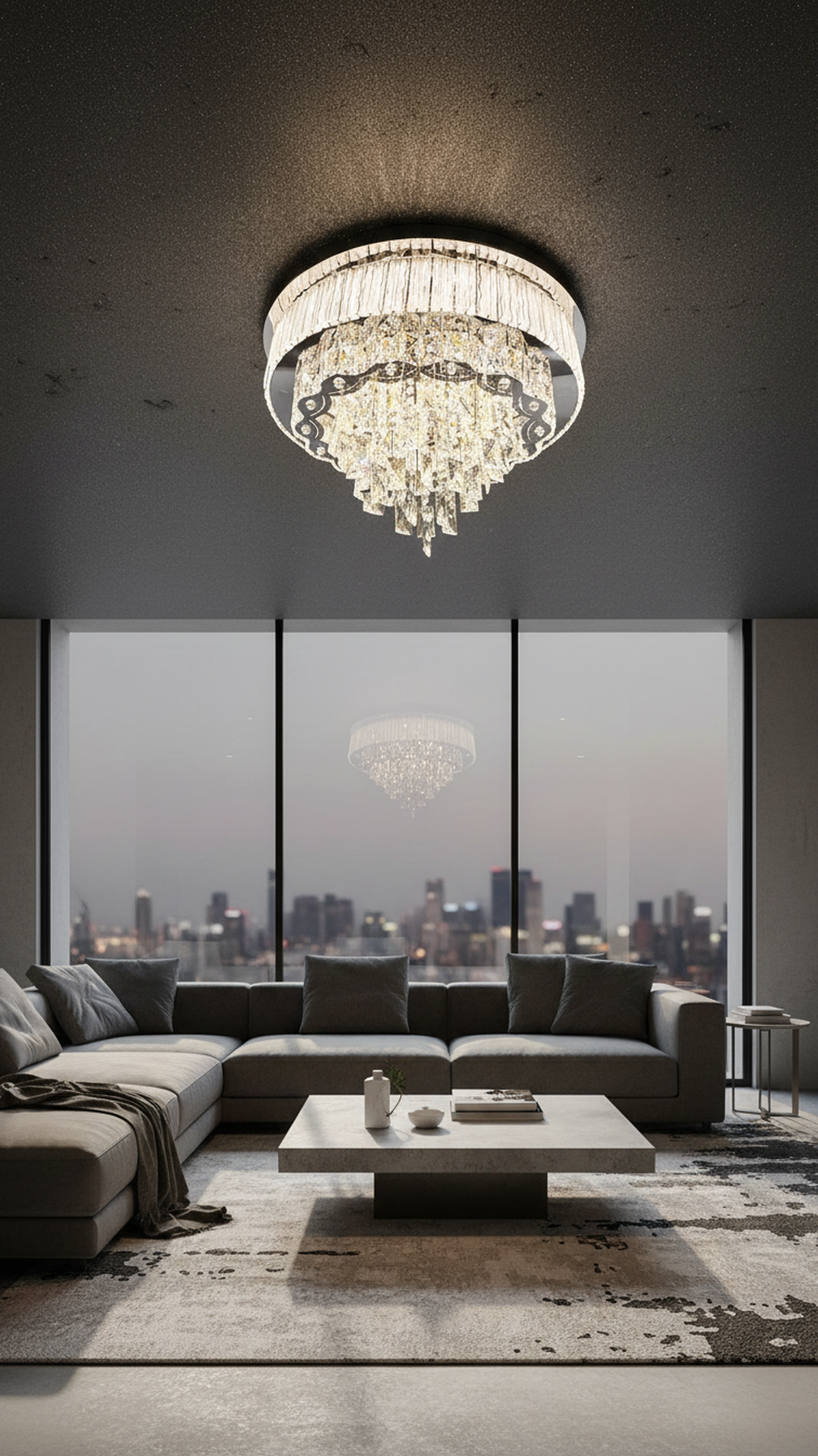 Swanart Luxury 60cm Flush Mount Crystal Chandelier, 3-Tier Modern Ceiling Light Fixture with K9 Crystals, Elegant Living Room Lighting