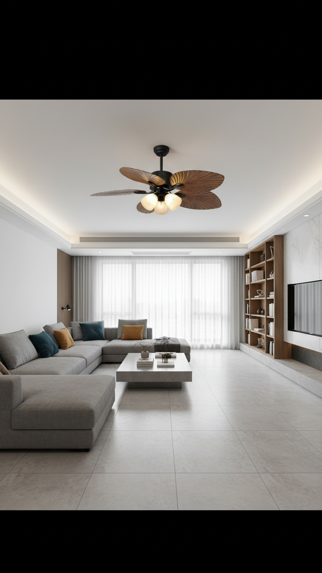 Swanart Tropical Leaf Ceiling Fan with Light, 5 Wooden Fiber Blade Decorative Ceiling Fan with 3 Glass Shades, Modern Designer Ceiling Fan for Living Room, Bedroom & Hall