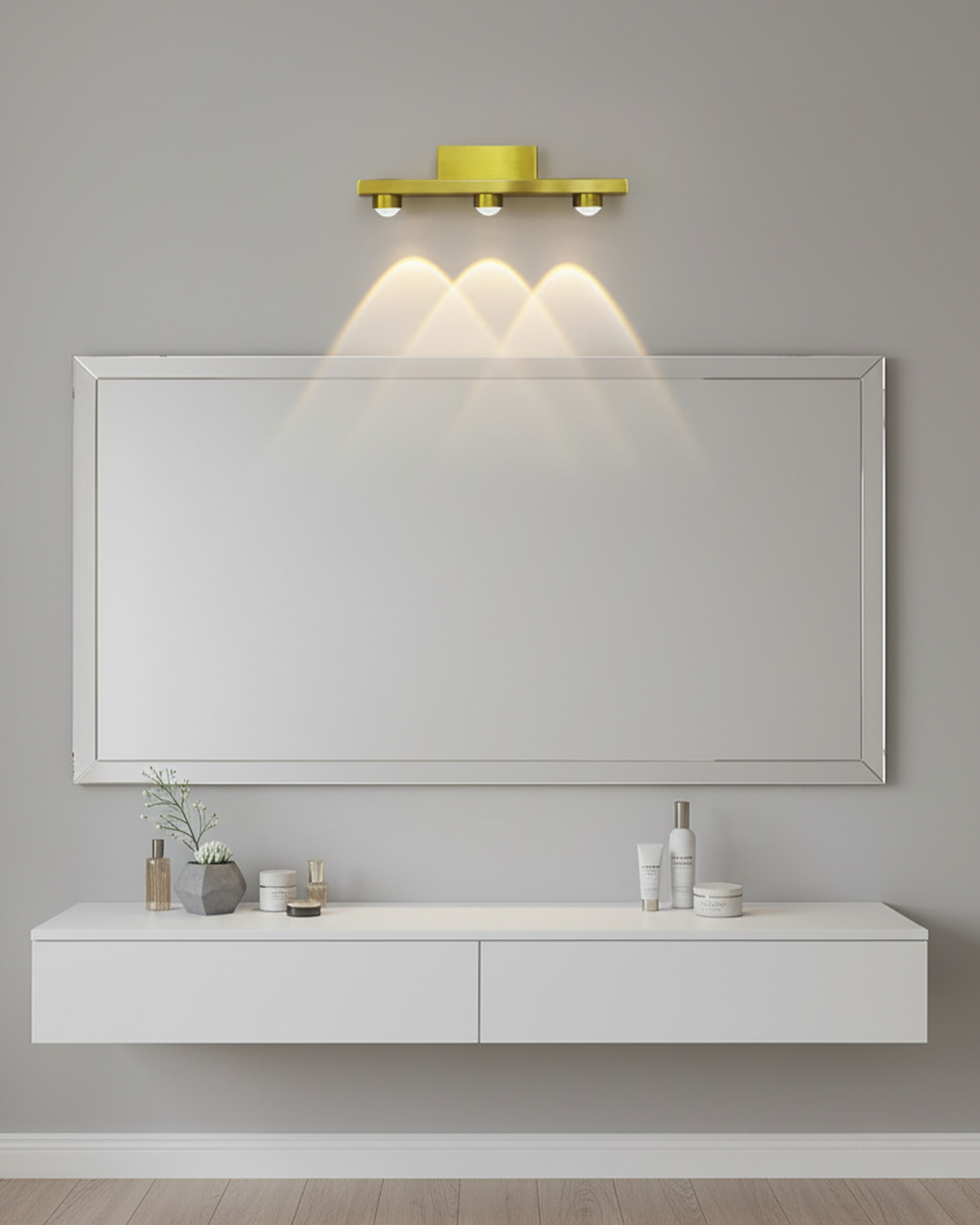 Swanart Modern LED Mirror Light for Bathroom Vanity, Gold Wall Mounted Picture Light, 3 Head Decorative Wall Lamp, Warm White Accent Lighting for Mirror Cabinet, Dressing Table & Artwork Display