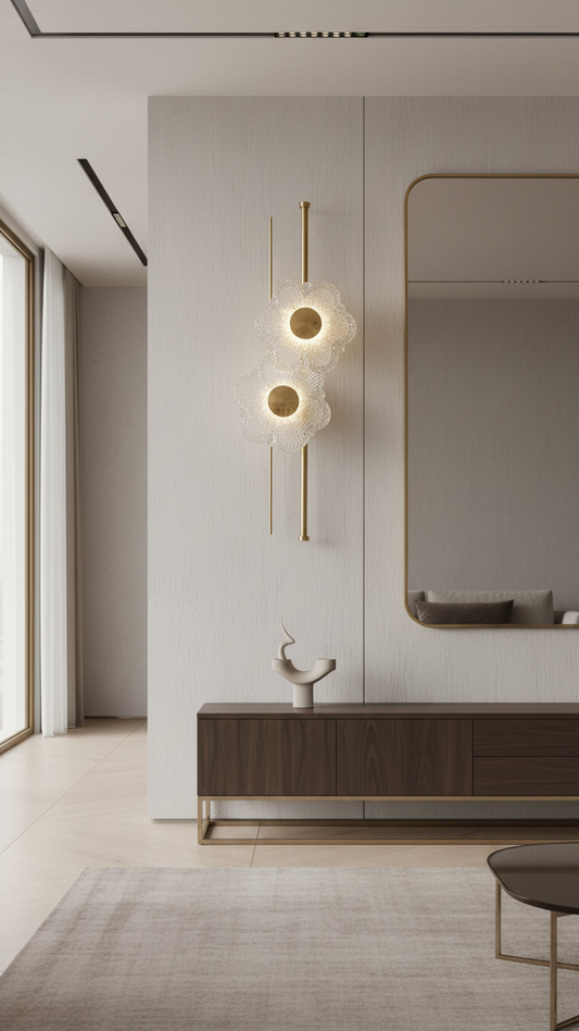 Swanart Modern Flower Crystal Wall Light, Luxury Gold LED Wall Sconce for Living Room Bedroom Hallway, Decorative Glass Flower Wall Lamp, Elegant Home Decor Lighting Fixture Warm Ambient Light