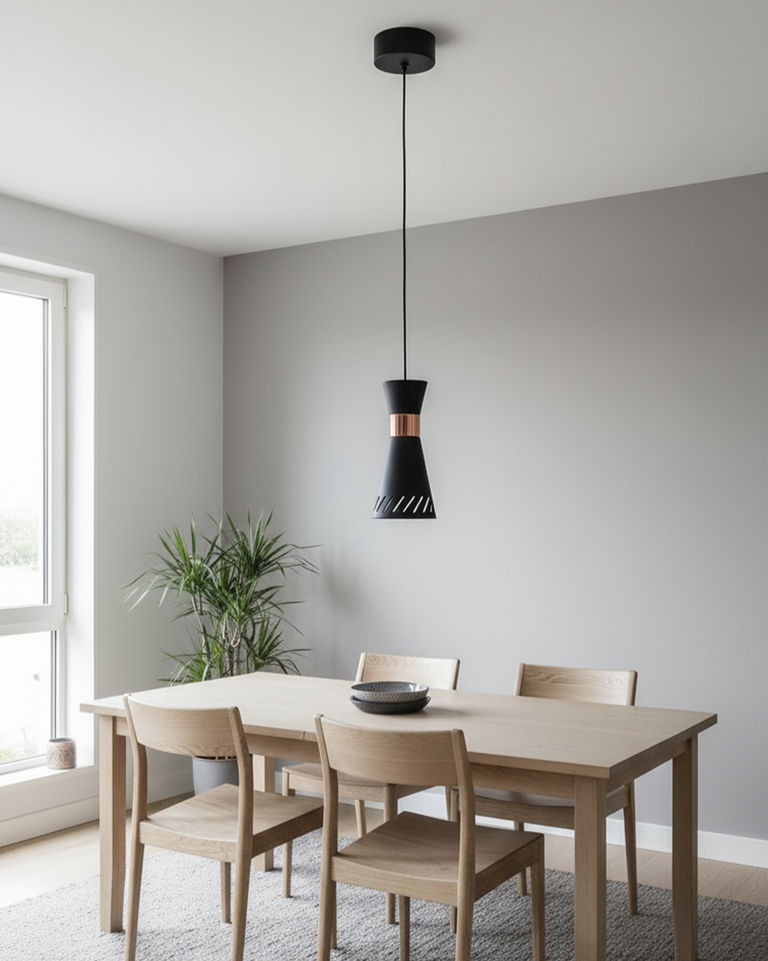 Swanart Modern Pendant Light for Ceiling, Black & Rose Gold Hanging Light, Metal Ceiling Lamp, Decorative Kitchen Island Light, Dining Room Pendant Lighting Fixture