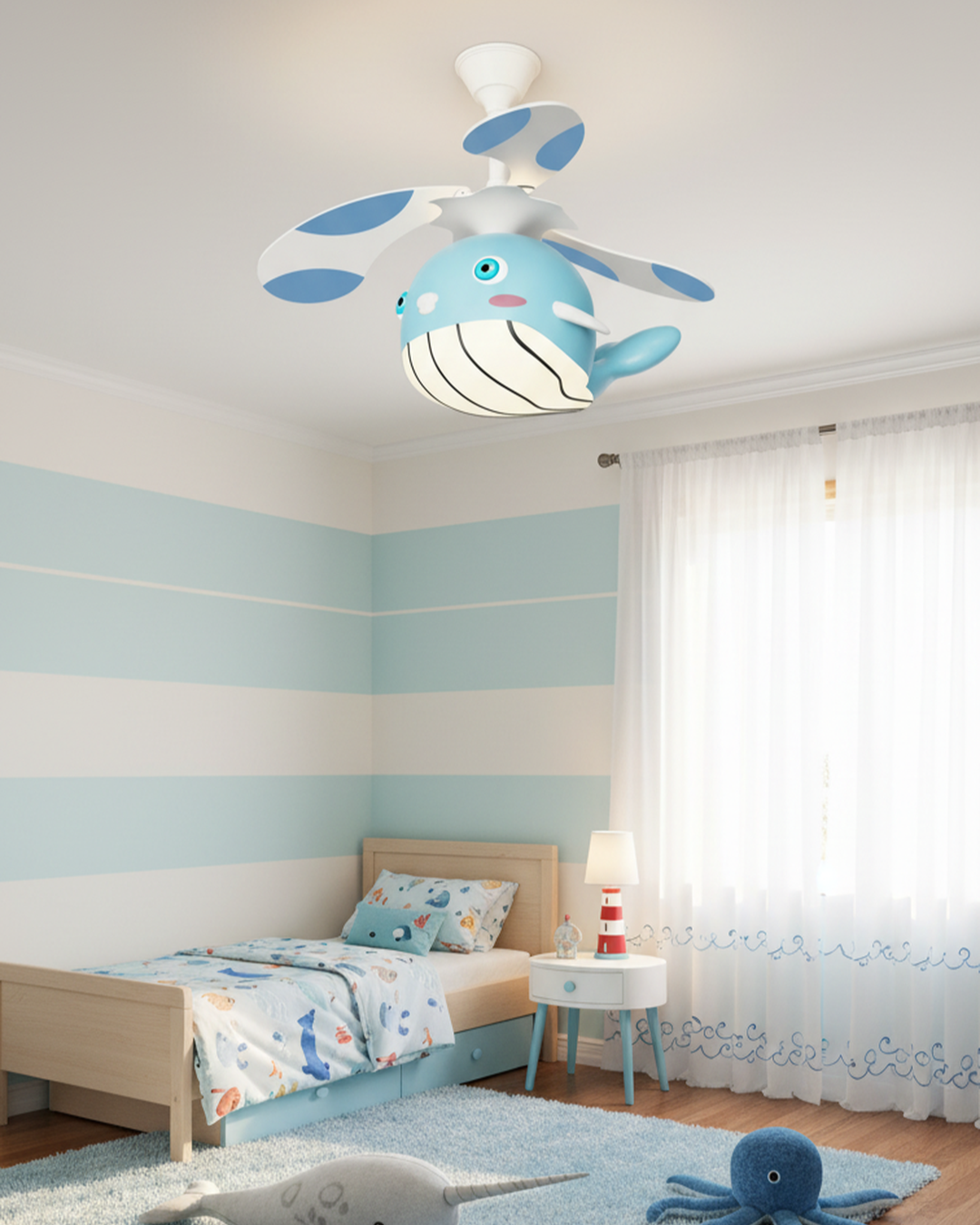 Swanart Whale Kids Ceiling Fan Light | Ocean Theme LED Ceiling Light