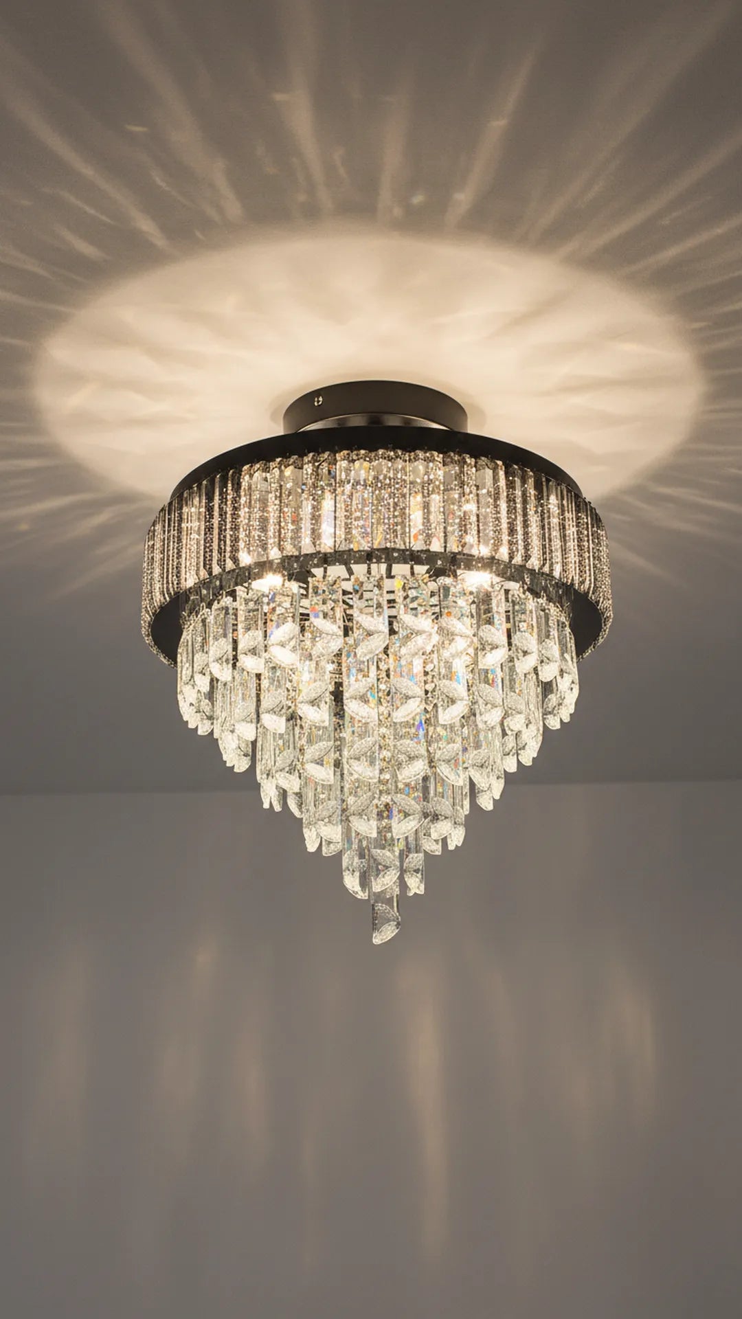 Swanart 5-layer crystal chandelier ceiling light with LED, modern luxury design, 37 cm hanging and flush mount fixture for living room