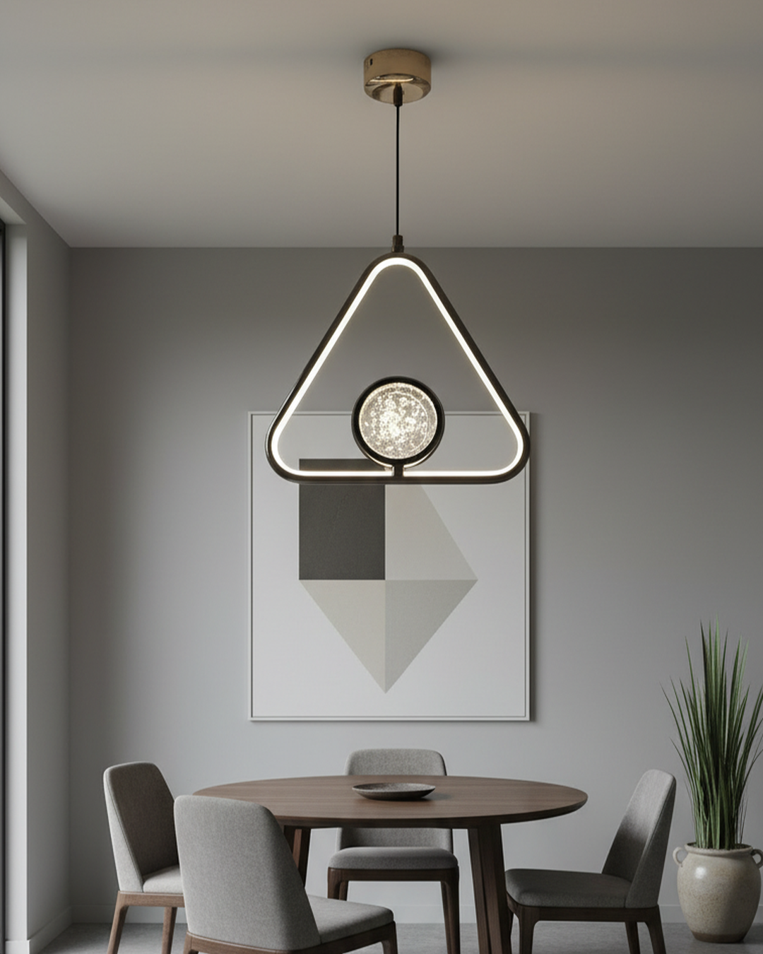 Swanart Modern LED Triangle Pendant Light, Adjustable Hanging Ceiling Light, Crystal Center Decorative Chandelier, 3 Color LED Light, Dining Room Kitchen Living Room Pendant Lamp