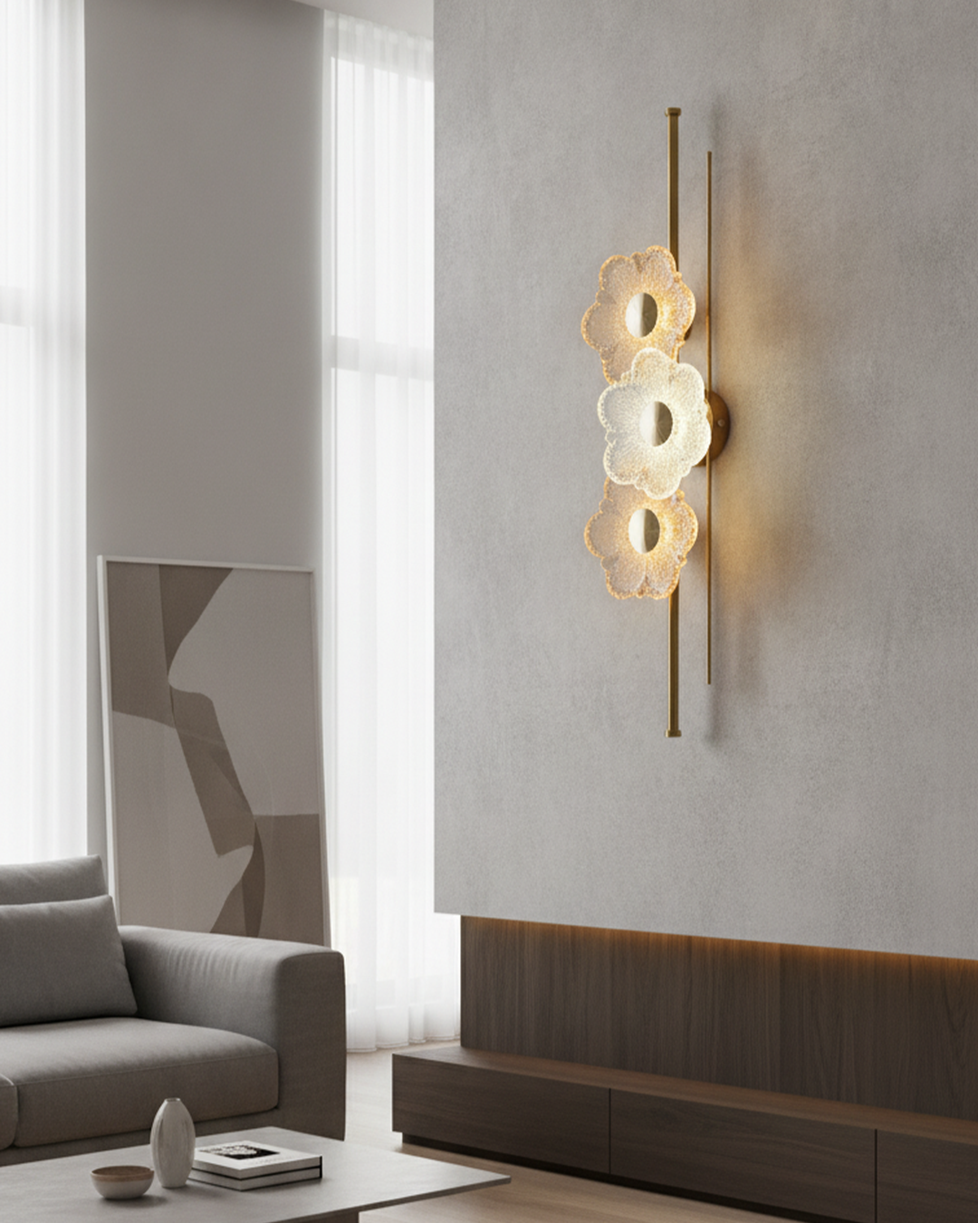 Swanart modern flower crystal wall light with gold finish, decorative floral glass wall sconce for living room, bedroom, hallway, or dining area