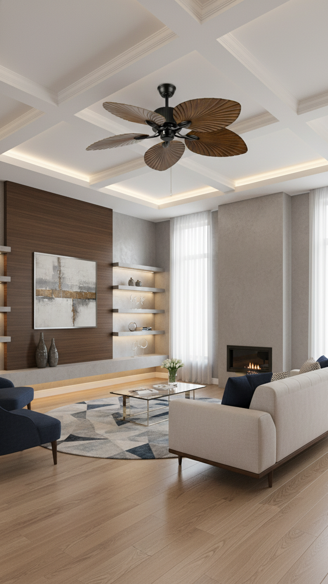 Swanart Decorative Ceiling Fan with Leaf Design Blades, Modern Wooden Finish Ceiling Fan, Silent Motor, Pull Chain Control, Luxury Home DΓ©cor Fan for Living Room, Bedroom & Hall