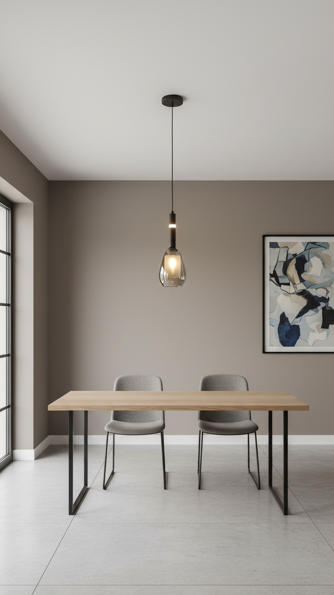 Swanart modern pendant light with smoked glass shade hanging from ceiling, black fixture for kitchen, dining, or bedroom decor.