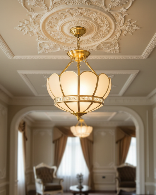 Swanart Vintage Lotus Glass Semi-Flush Ceiling Light featuring a floral lotus design and elegant glass shade for indoor lighting.