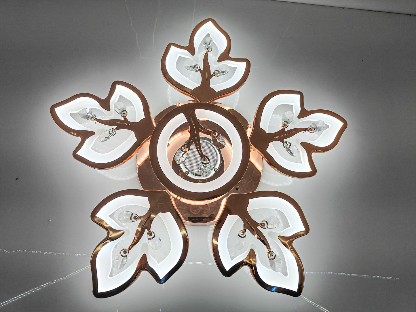 Swanart LumiLeaf Crystal Chandelier: Modern Rose Gold Ceiling Light with Dimmable 3-Color LEDs, Remote Control, Elegant Leaf Design for Dining Room, Living Room, Bedroom, Hallway - Swanart