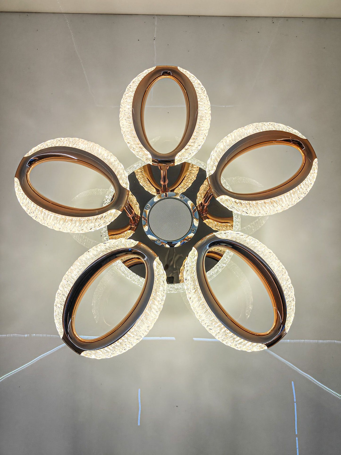 Swanart Elegant Rose Gold LED Ceiling Light with Integrated Bluetooth Speaker & Remote Control – Dimmable Flush Mount for Bedroom, Living Room, Kitchen – Enhanced Home Ambiance - Swanart