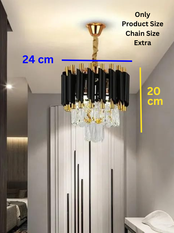 Swanart Modern Black Gold Chandelier Crystal Ceiling Light, Luxury Hanging Pendant Lamp for Living Room Bedroom Hallway, Elegant Contemporary Living Room Lighting Fixture - Swanart