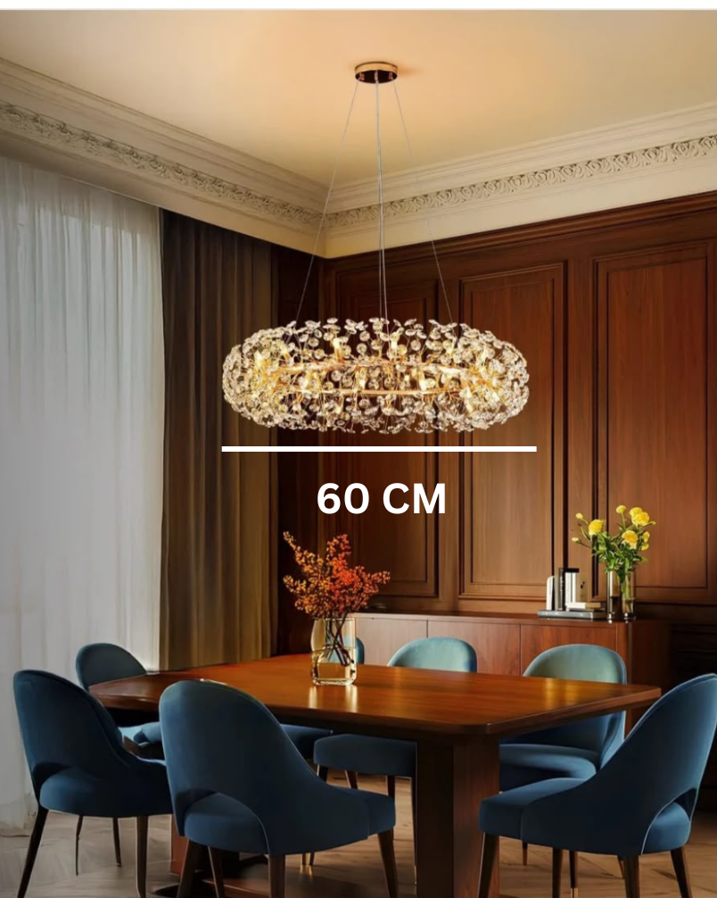 Swanart Modern Crystal Chandelier for Living Room, Luxury LED Dining Table Hanging Light, Gold Linear Pendant Chandelier, Decorative Ceiling Light Fixture for Hall, Kitchen Island & Bedroom