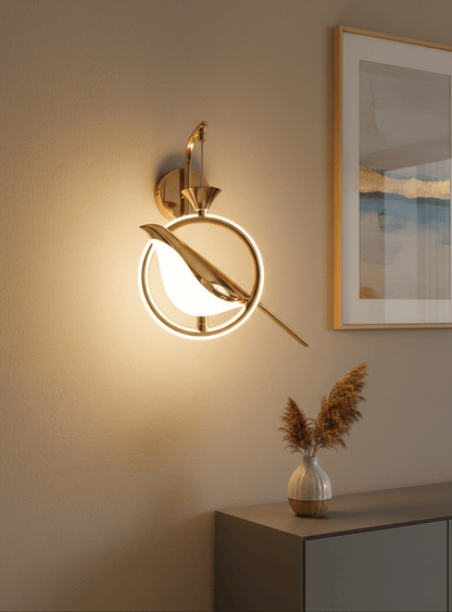 Swanart Modern Bird-Shaped LED Wall Light, Gold and White Sconce with Artistic Design, Energy-Efficient Decorative Lighting for Bedrooms, Living Rooms, and Hallways Stylish Accent Light Fixture - Swanart