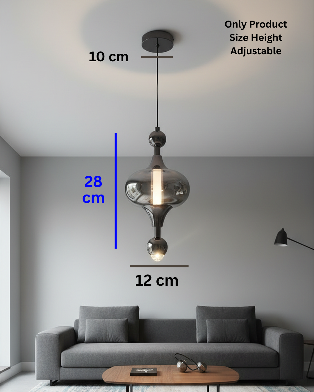 Swanart Modern Smoke Glass Pendant Light, Adjustable Hanging Ceiling Lamp, Decorative Kitchen Island Light, Dining Room Pendant, Living Room Hanging Light, Black Finish LED Compatible