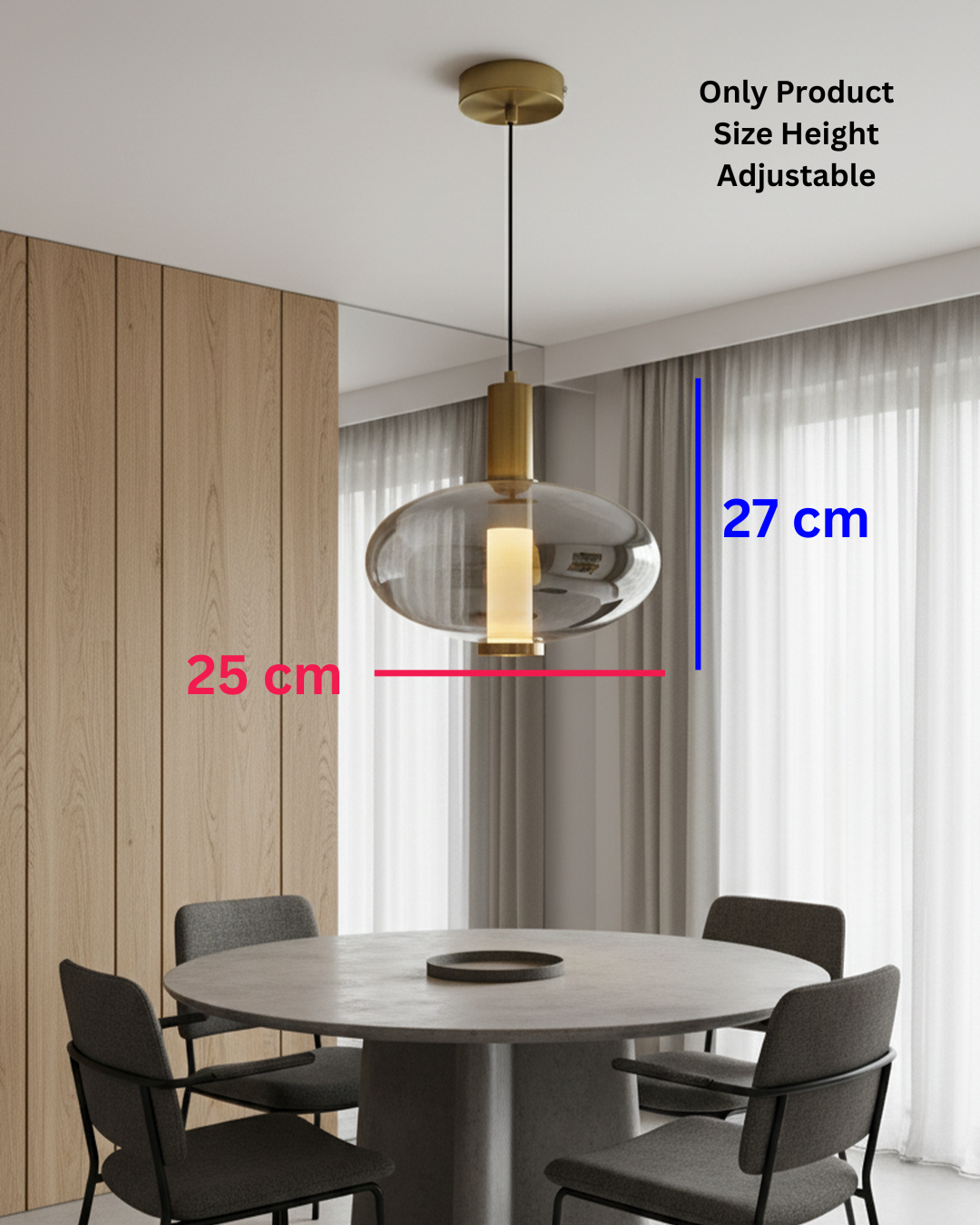 Swanart Modern Grey Glass Pendant Light for Living Room, Hanging Light, Pendant Lamp, Decorative Ceiling Light, Adjustable Height Suspension Light for Dining Room, Kitchen Island & Bedroom