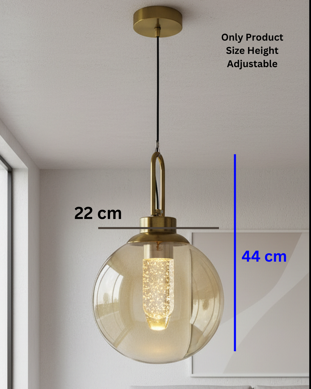 Swanart Modern Globe Pendant Light with Amber Glass Shade, Adjustable Hanging Light, LED Pendant Lamp, Decorative Ceiling Light, Contemporary Chandelier for Living Room, Dining Room & Bedroom