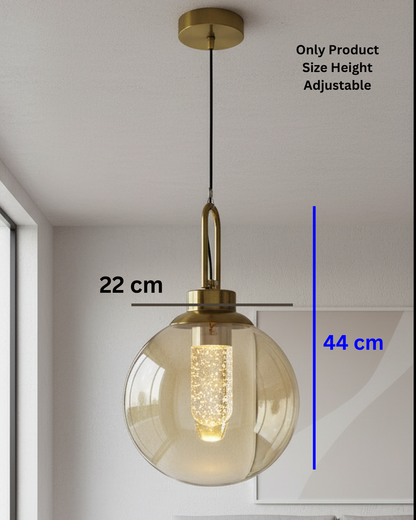 Swanart Modern Globe Pendant Light with Amber Glass Shade, Adjustable Hanging Light, LED Pendant Lamp, Decorative Ceiling Light, Contemporary Chandelier for Living Room, Dining Room & Bedroom