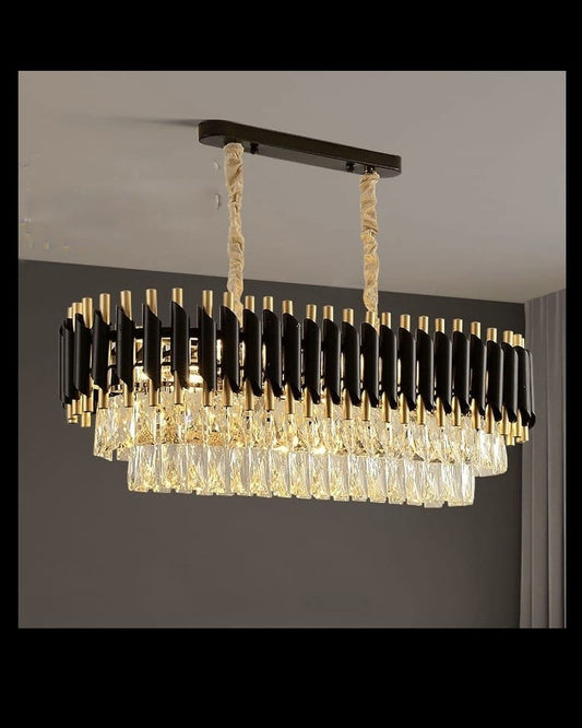 Rectangle black Mamba crystal chandelier by Swanart with sparkling crystal accents and sleek black frame for elegant lighting.